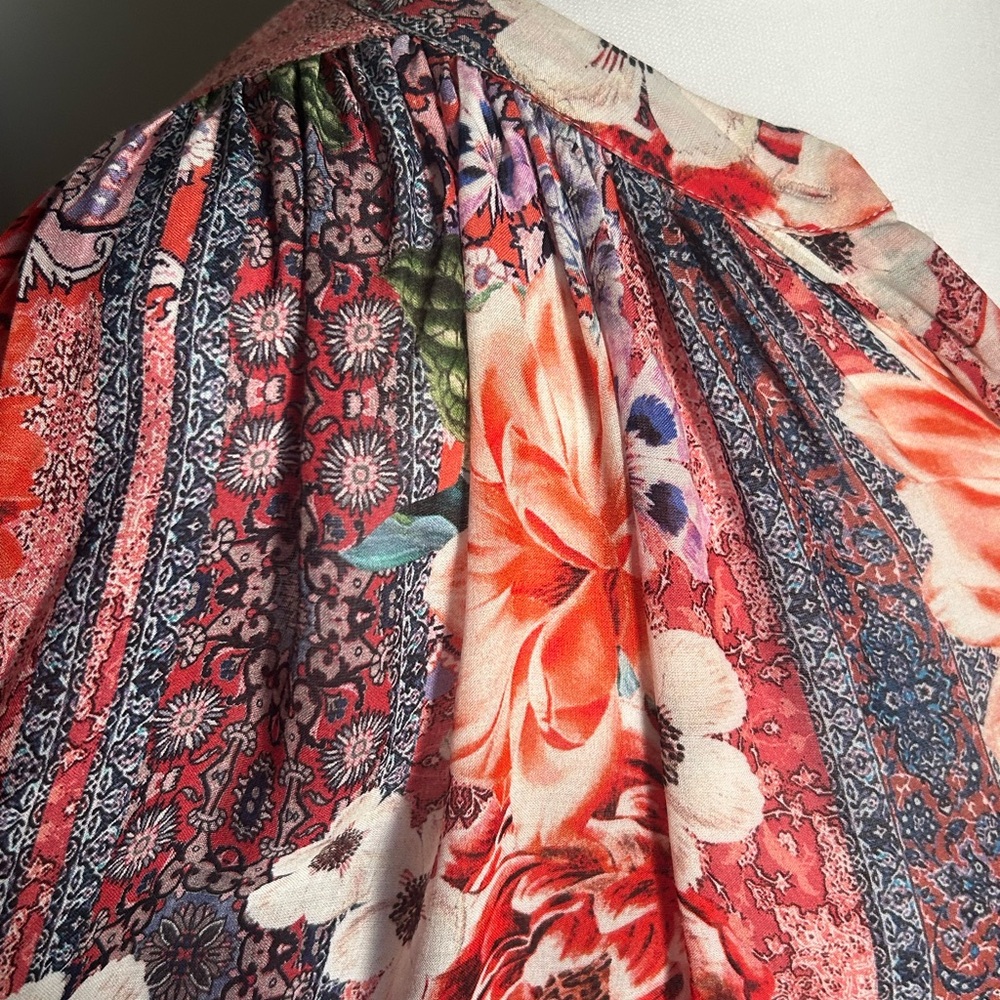 Johnny Was Jade Ingrid Multicolor Floral Batwing Notch Neck Boho Flowy Blouse - Picture 5 of 12